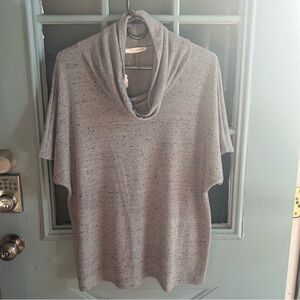 Business Casual Cowl Neck Short Sleeve Super Soft Poncho Style Top Blouse Gray S